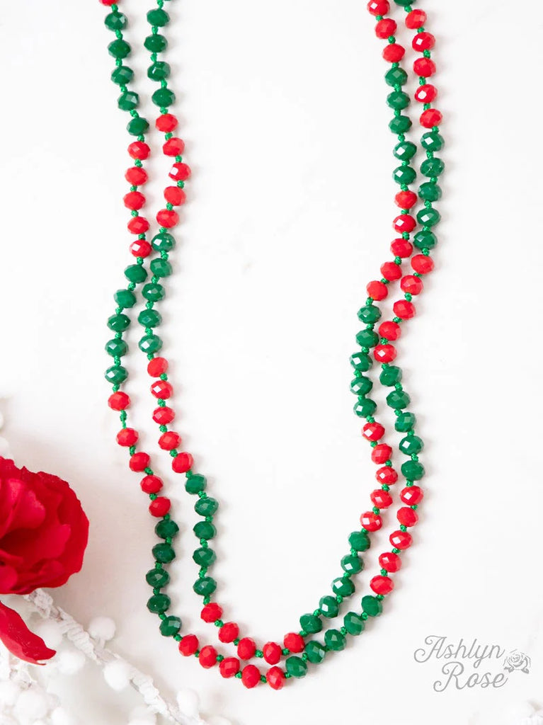 Double Wrap Beaded Necklace Red/Green